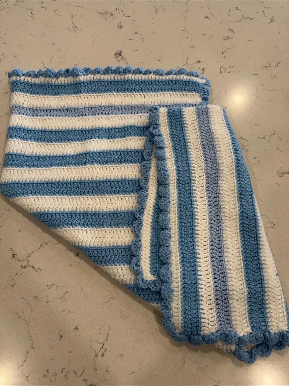 Handmade Blue & White Striped Crochet Baby Blanket